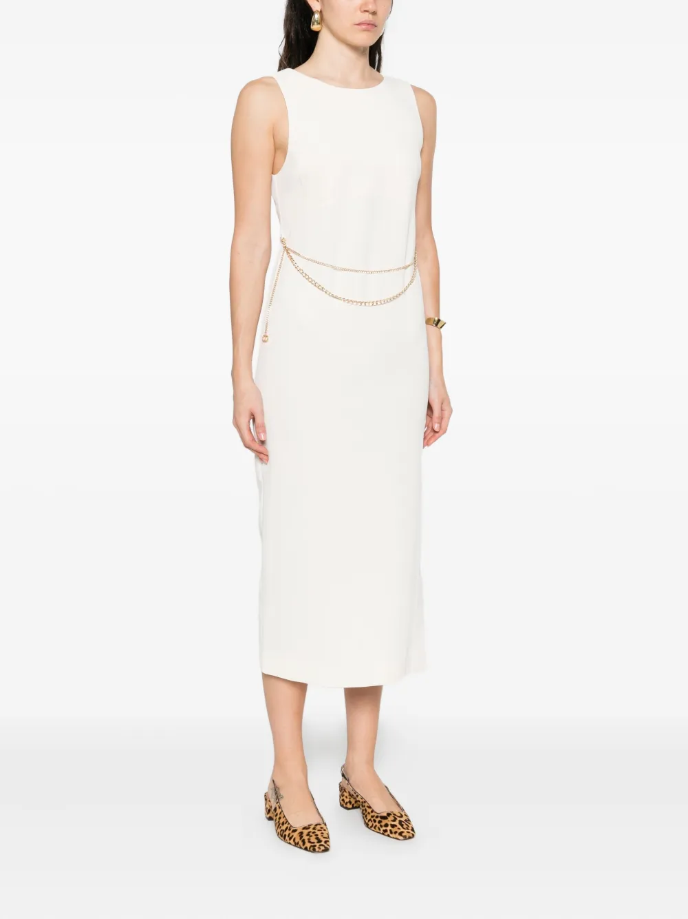 TWINSET chain-embellished sleeveless midi dress Beige