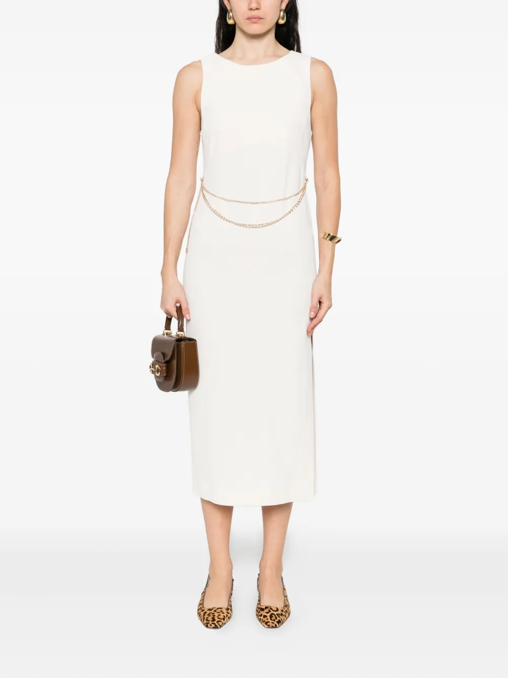 TWINSET chain-embellished sleeveless midi dress Beige