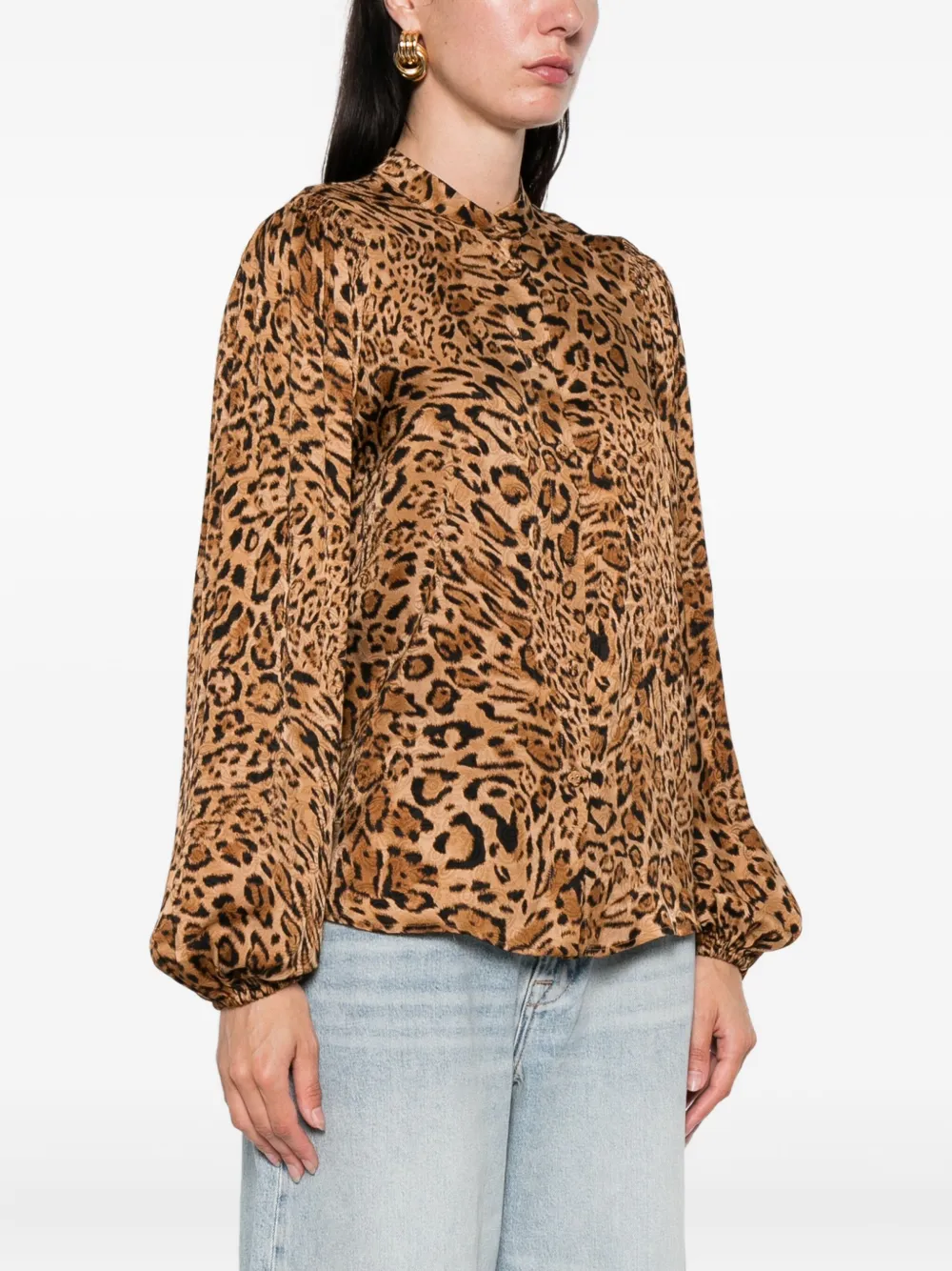 TWINSET Blouse met luipaardprint en hoge hals Bruin