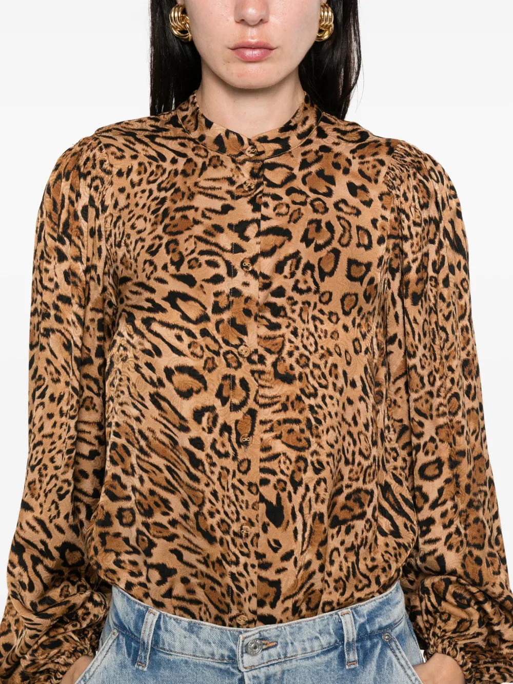 TWINSET Blouse met luipaardprint en hoge hals Bruin
