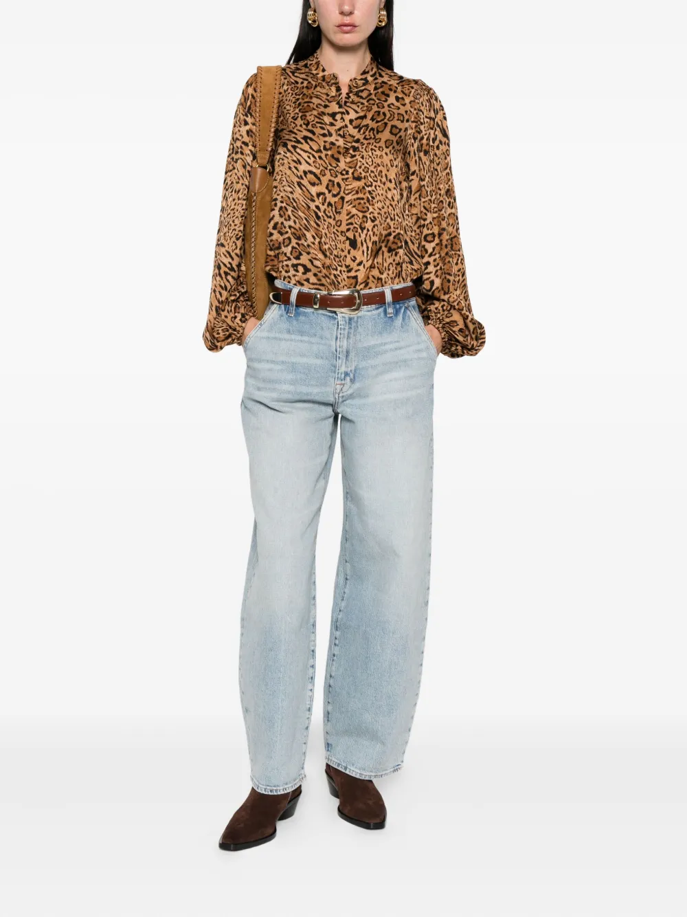 TWINSET Blouse met luipaardprint en hoge hals Bruin