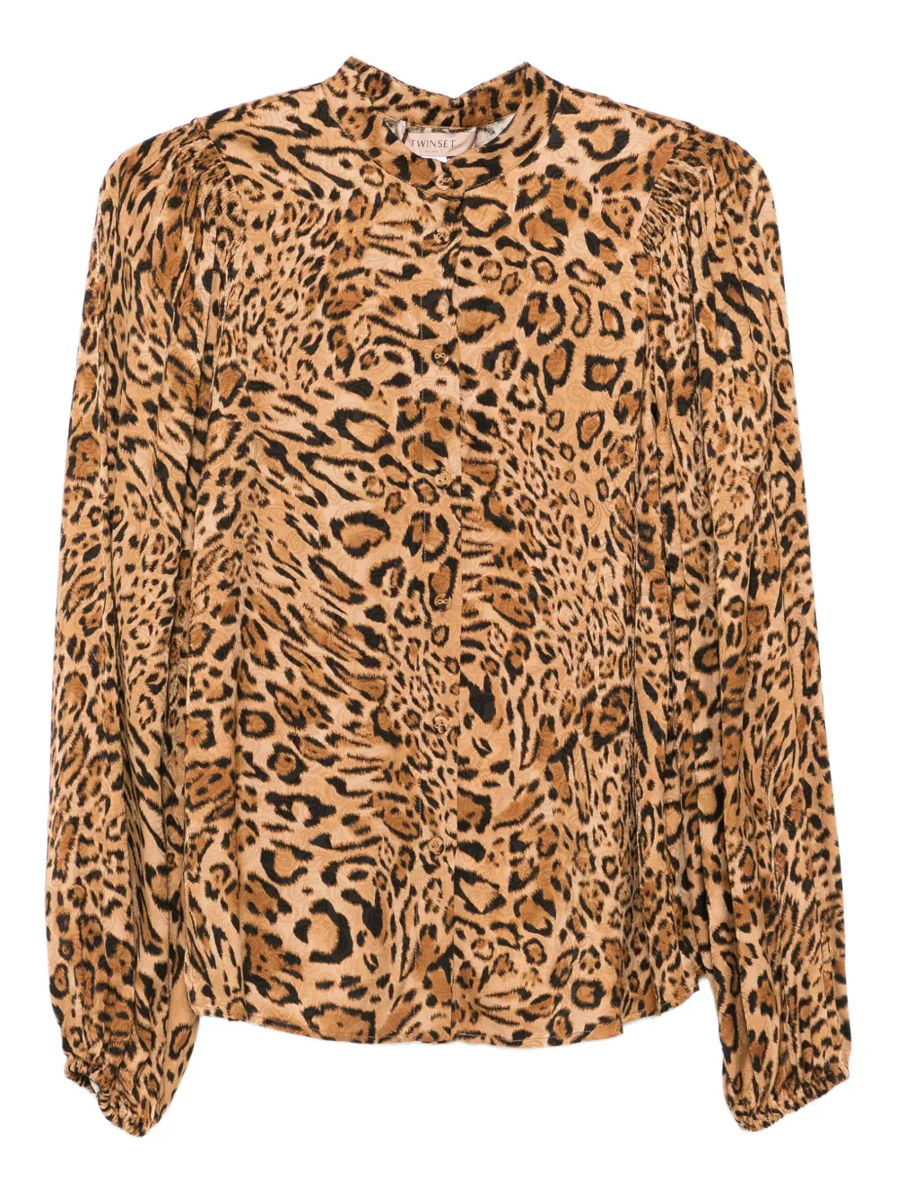 TWINSET Blouse met luipaardprint en hoge hals Bruin