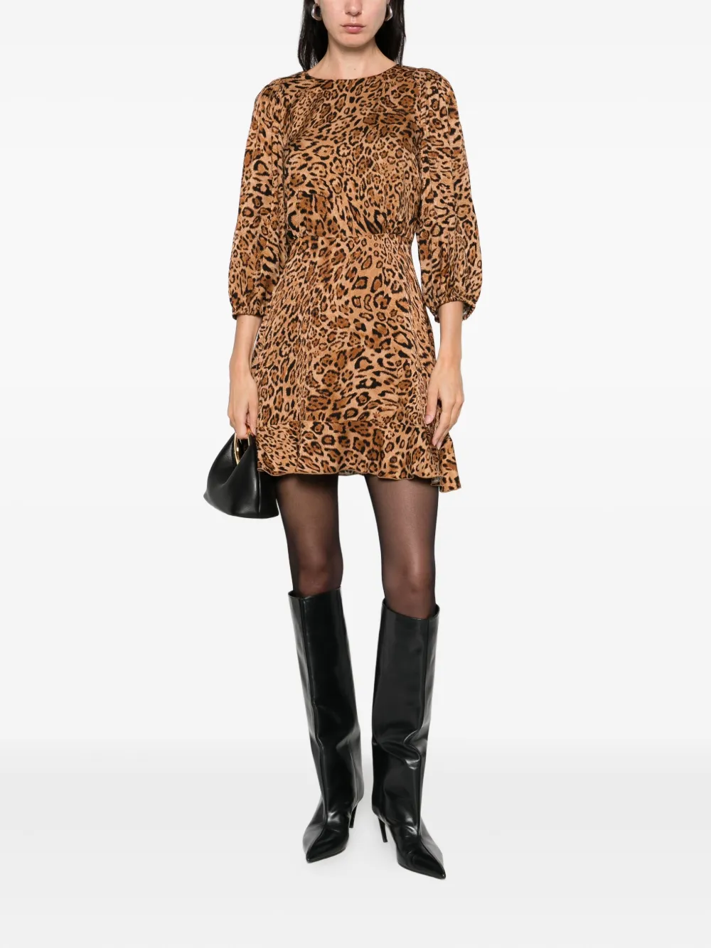 TWINSET leopard-print puff-sleeve mini dress Bruin