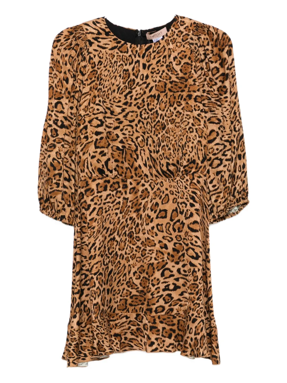 TWINSET leopard-print puff-sleeve mini dress - ブラウン TWINSET leopard-print puff-sleeve mini dress - ブラウン