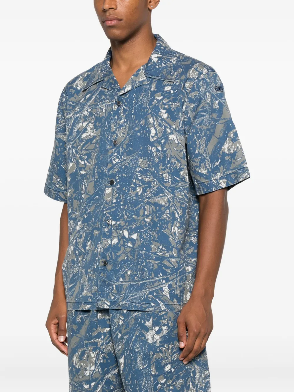 Diesel S-Lint overhemd met abstracte print en korte mouwen Blauw