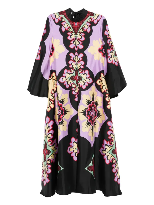 open lace back dress Long Sleeve Swing Dress in Purple Sovereign Stretch Satin