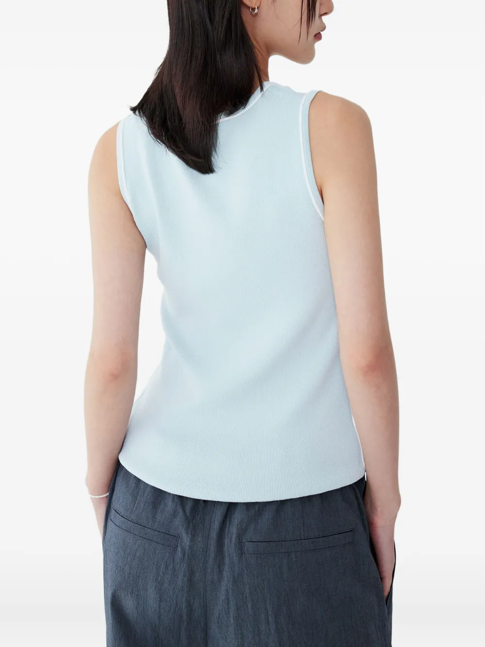 Studio Tomboy Ribbed-trim Sleeveless Top In Blue
