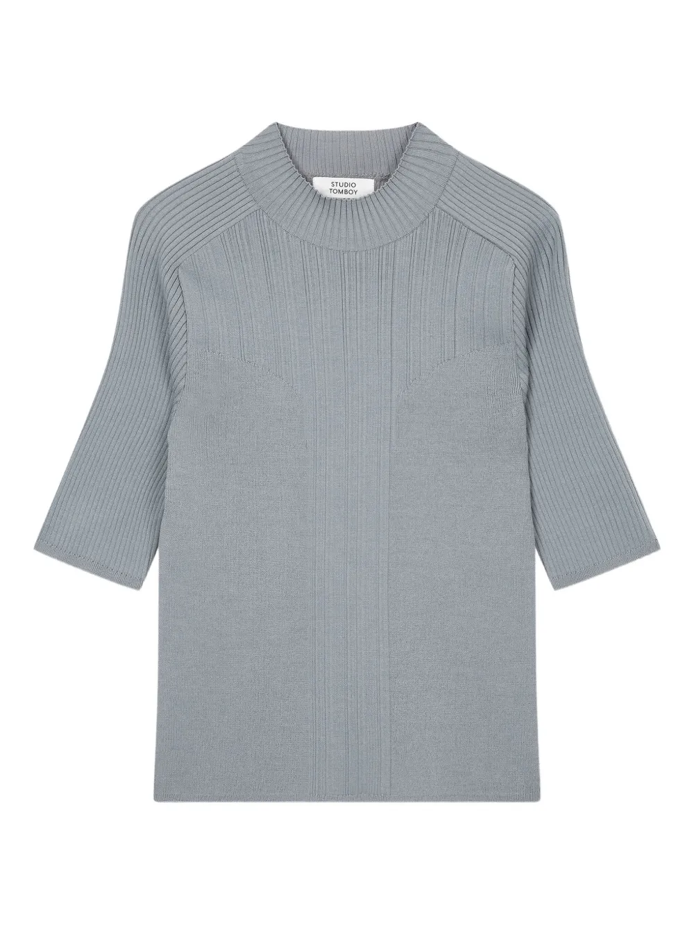 Studio Tomboy Mock-neck Ribbed T-shirt In Gray