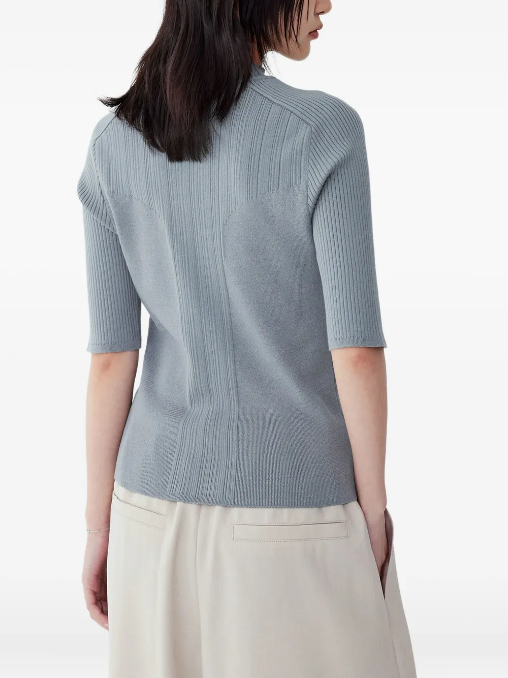 Studio Tomboy Mock-neck Ribbed T-shirt In Gray