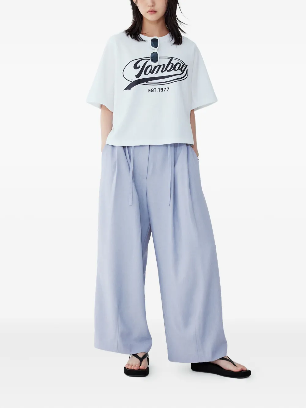 STUDIO TOMBOY Geplooide broek met trekkoord Blauw