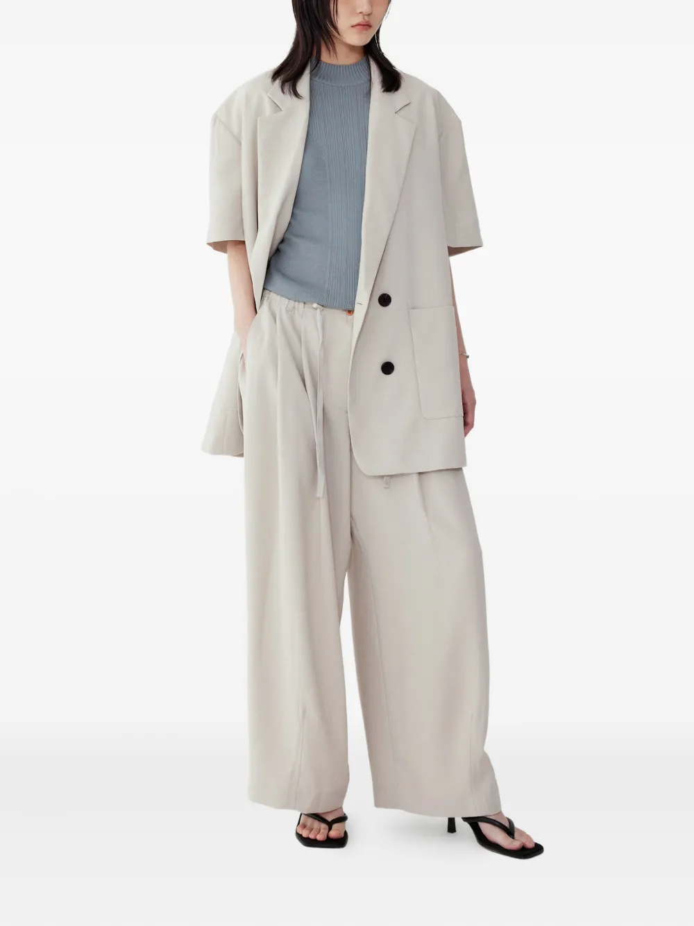 STUDIO TOMBOY Geplooide broek met trekkoord Beige