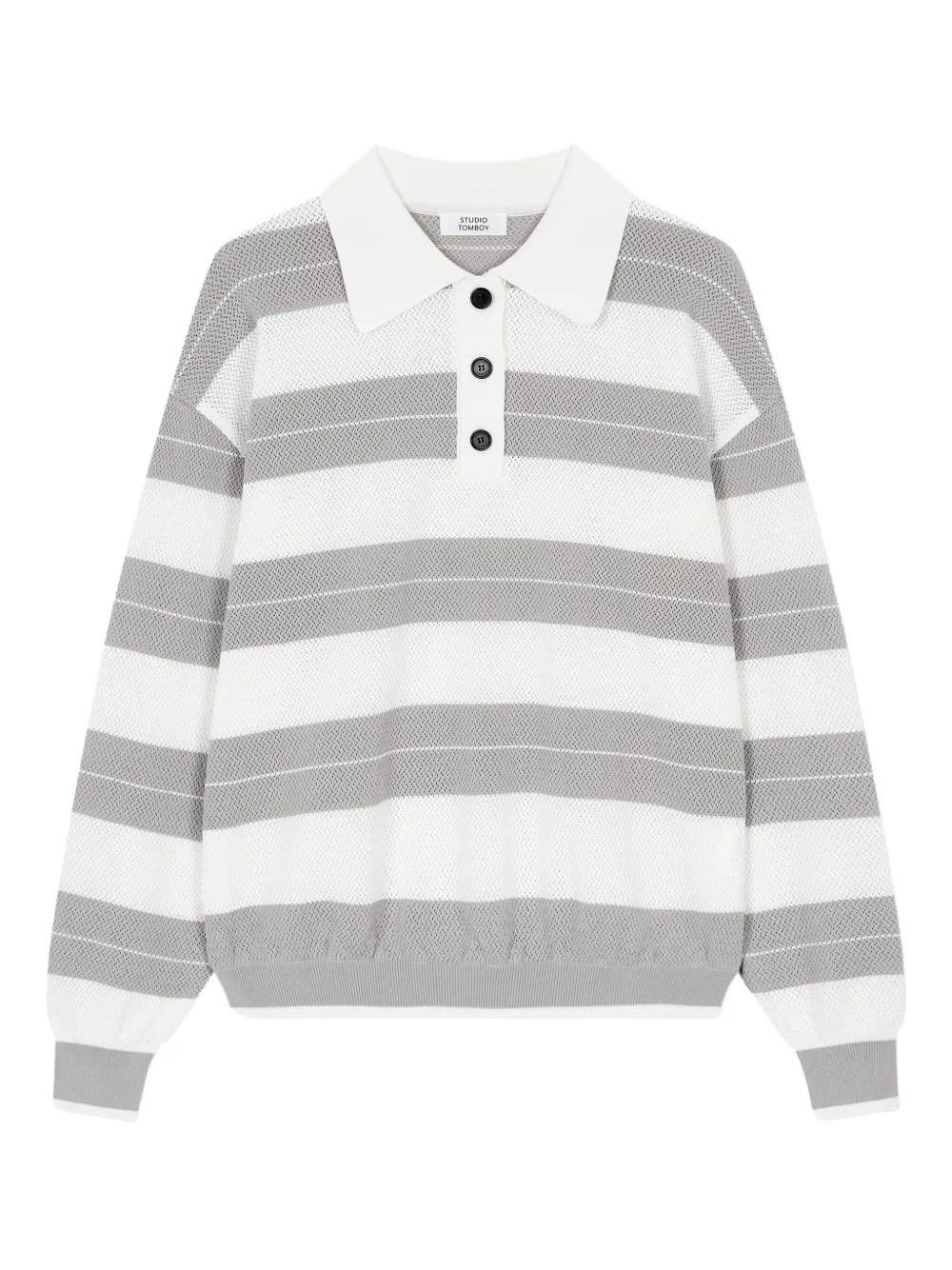 STUDIO TOMBOY randig långärmad pikétröja | grå | Image 1