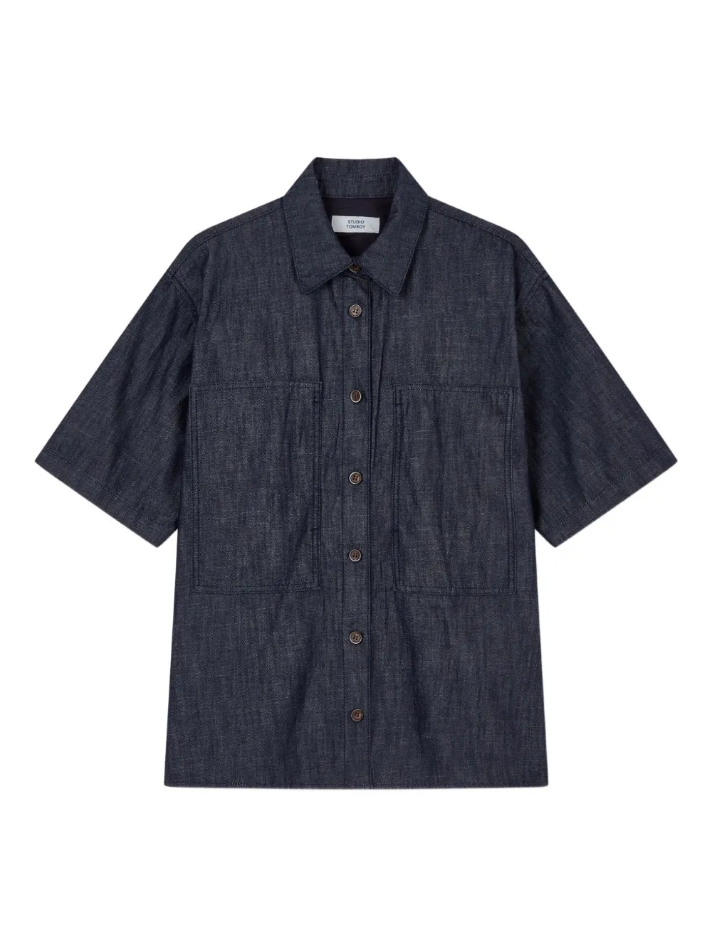 Studio Tomboy Patch-pockets Short-sleeve Denim Shirt In Blue