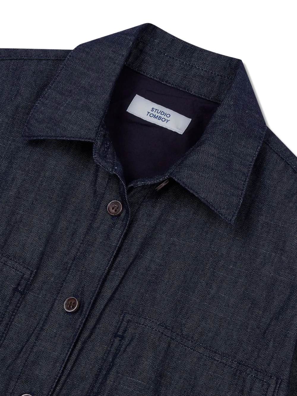 Studio Tomboy Patch-pockets Short-sleeve Denim Shirt In Blue