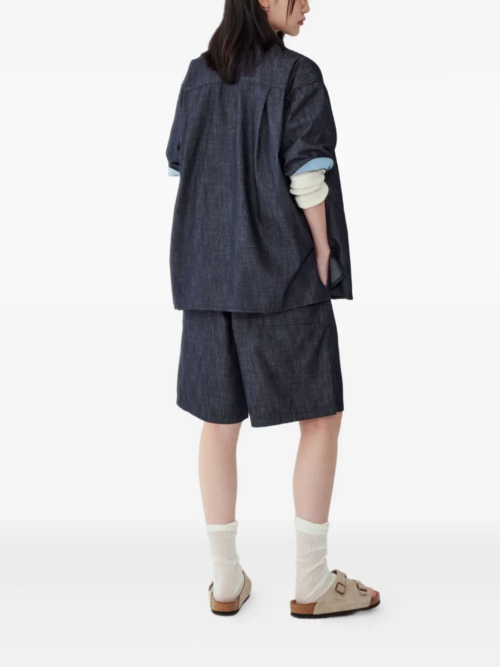 Studio Tomboy Patch-pockets Short-sleeve Denim Shirt In Blue
