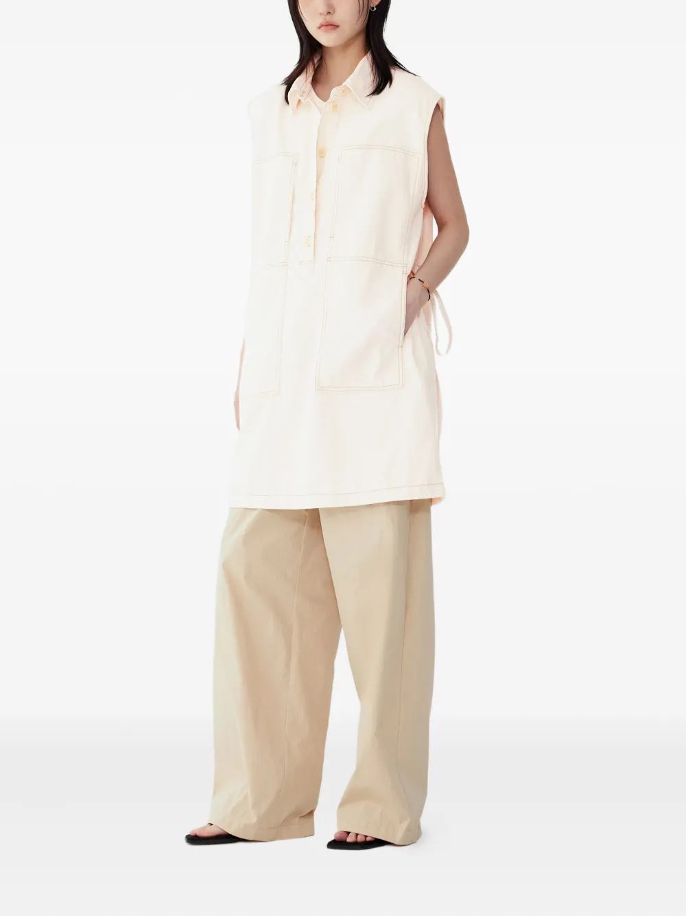 STUDIO TOMBOY Mouwloze mini-jurk met contrasterende naden - Beige