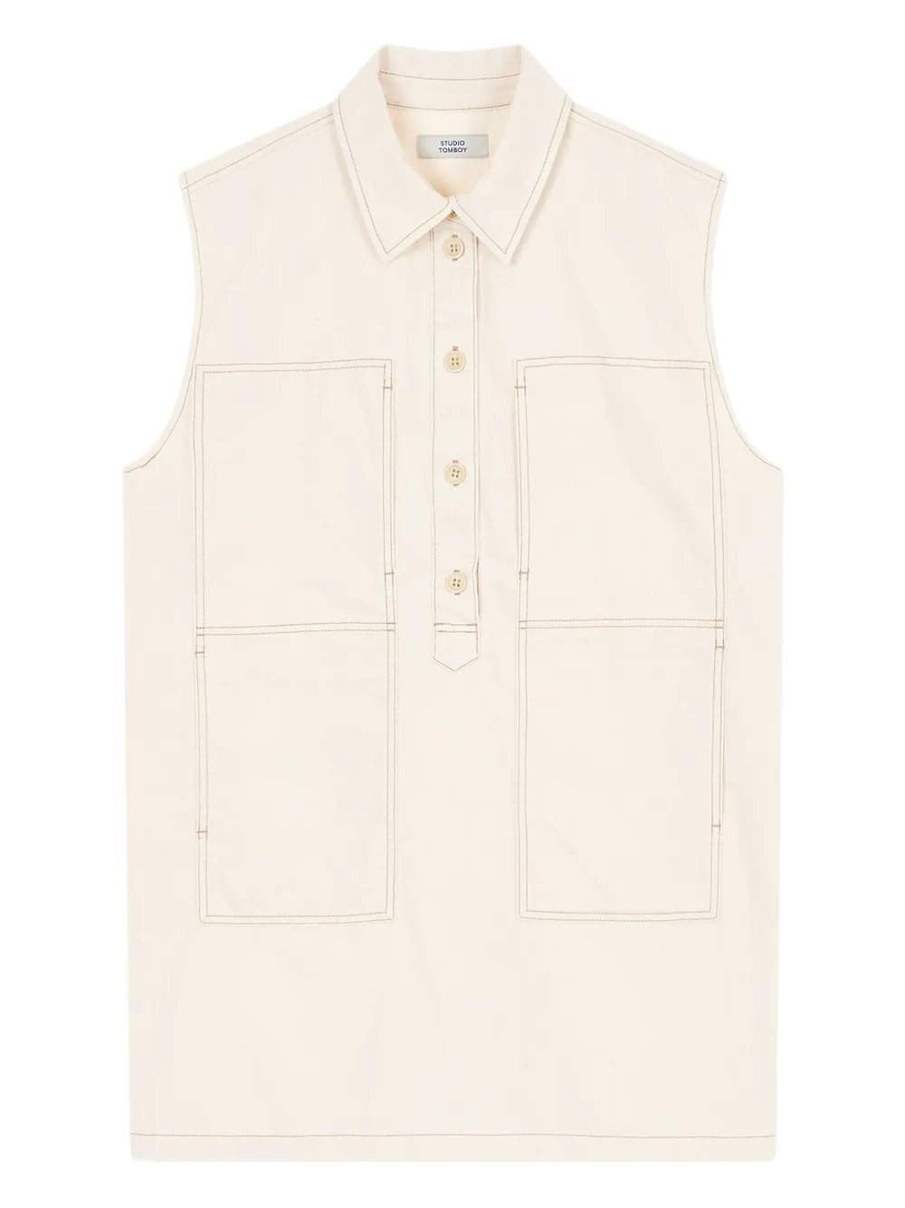 Studio Tomboy Sleeveless Contrast-seams Mini Dress In Neutral