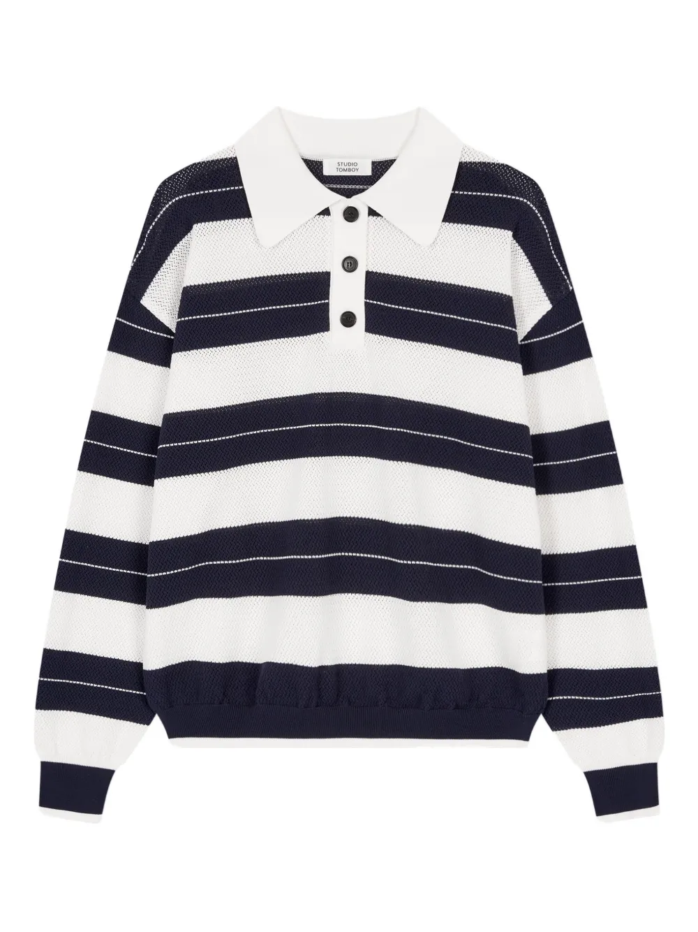 STUDIO TOMBOY striped long-sleeve polo shirt - ブルー STUDIO TOMBOY striped long-sleeve polo shirt - ブルー