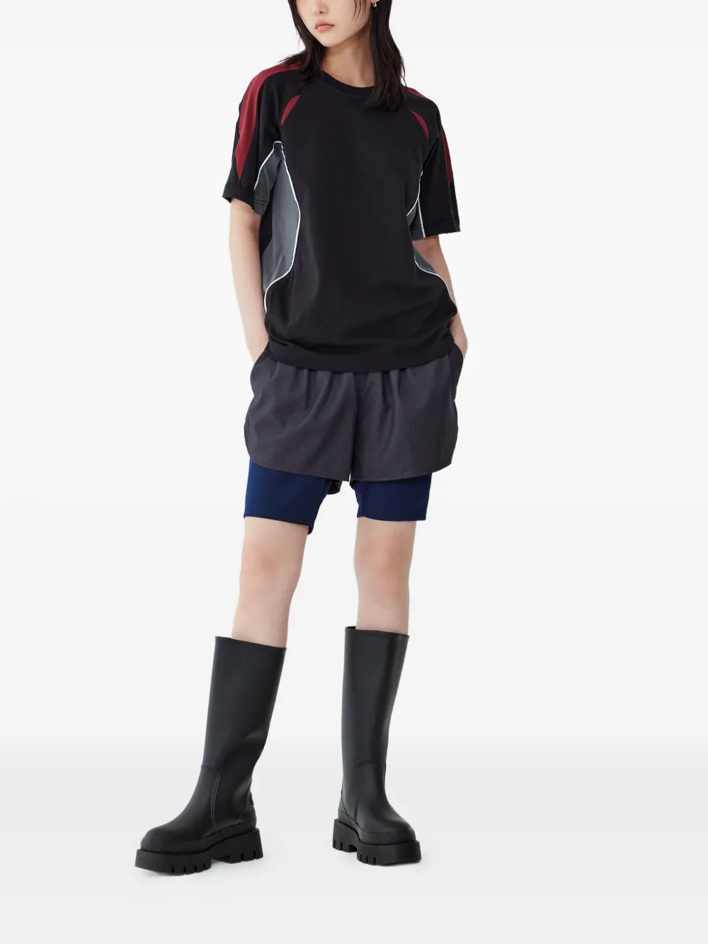 STUDIO TOMBOY Gelaagde knielange shorts met zak Grijs