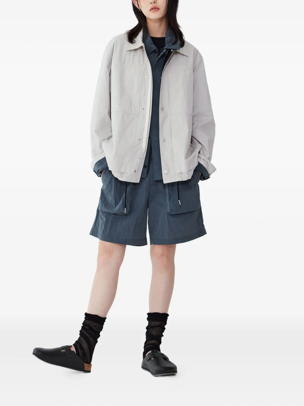 Studio Tomboy Pocket-detail Drawstring Shirt Jacket In Gray