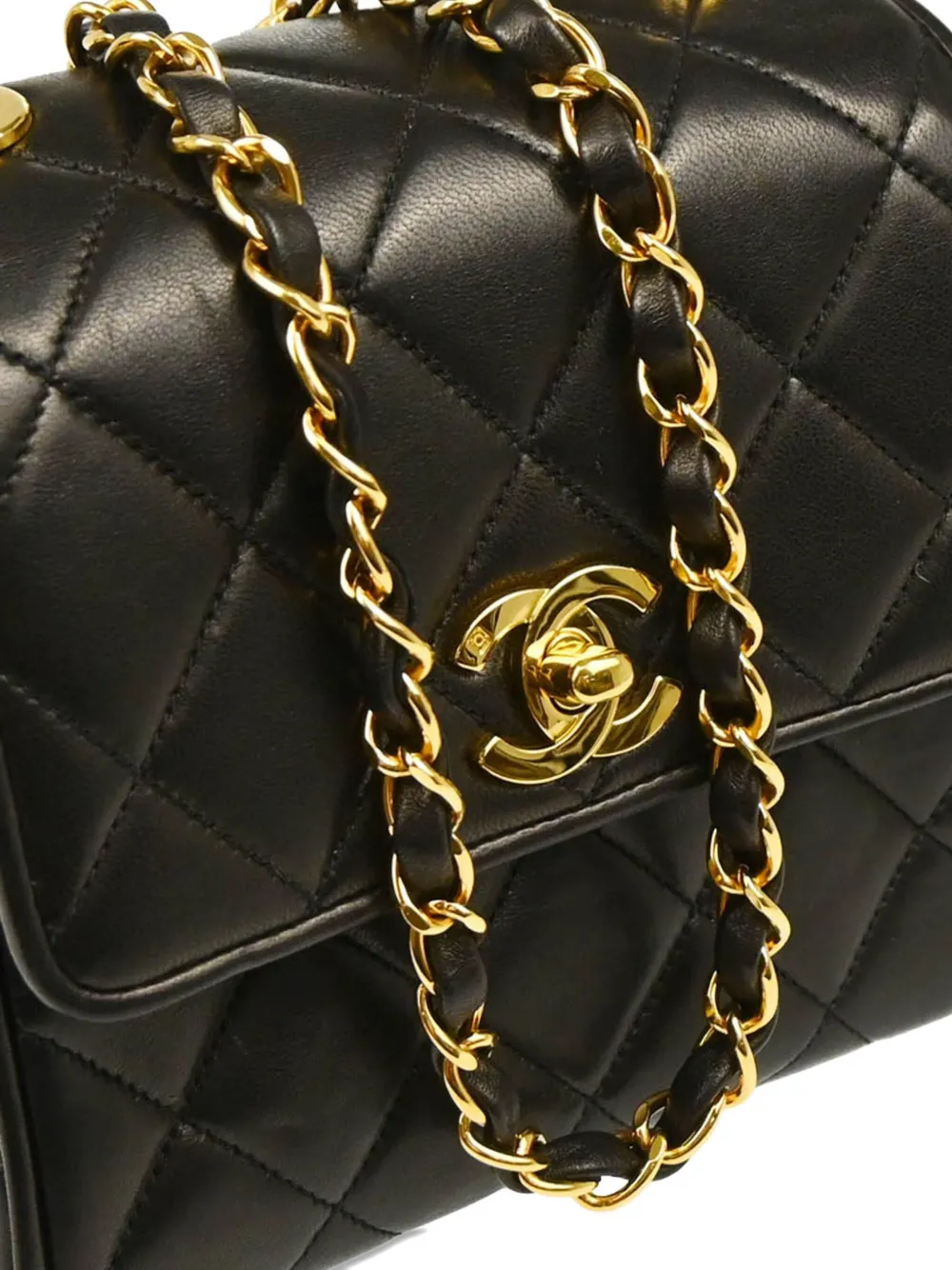 Pre-owned Chanel 1992 Quilted Lambskin Bag In Black
