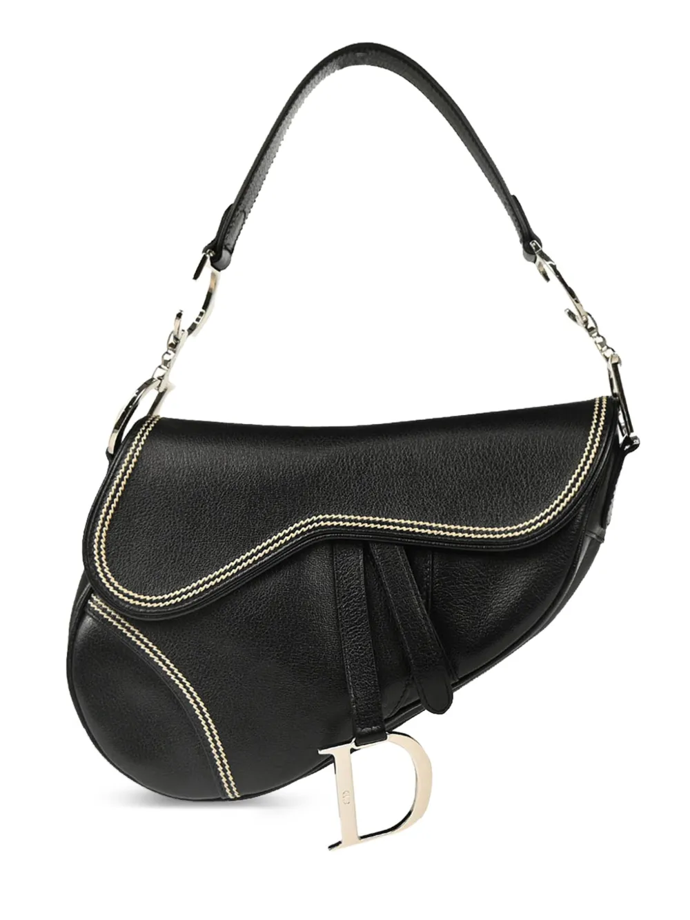 Pre-owned Dior 2004 Saddle Leather Handbag In Black