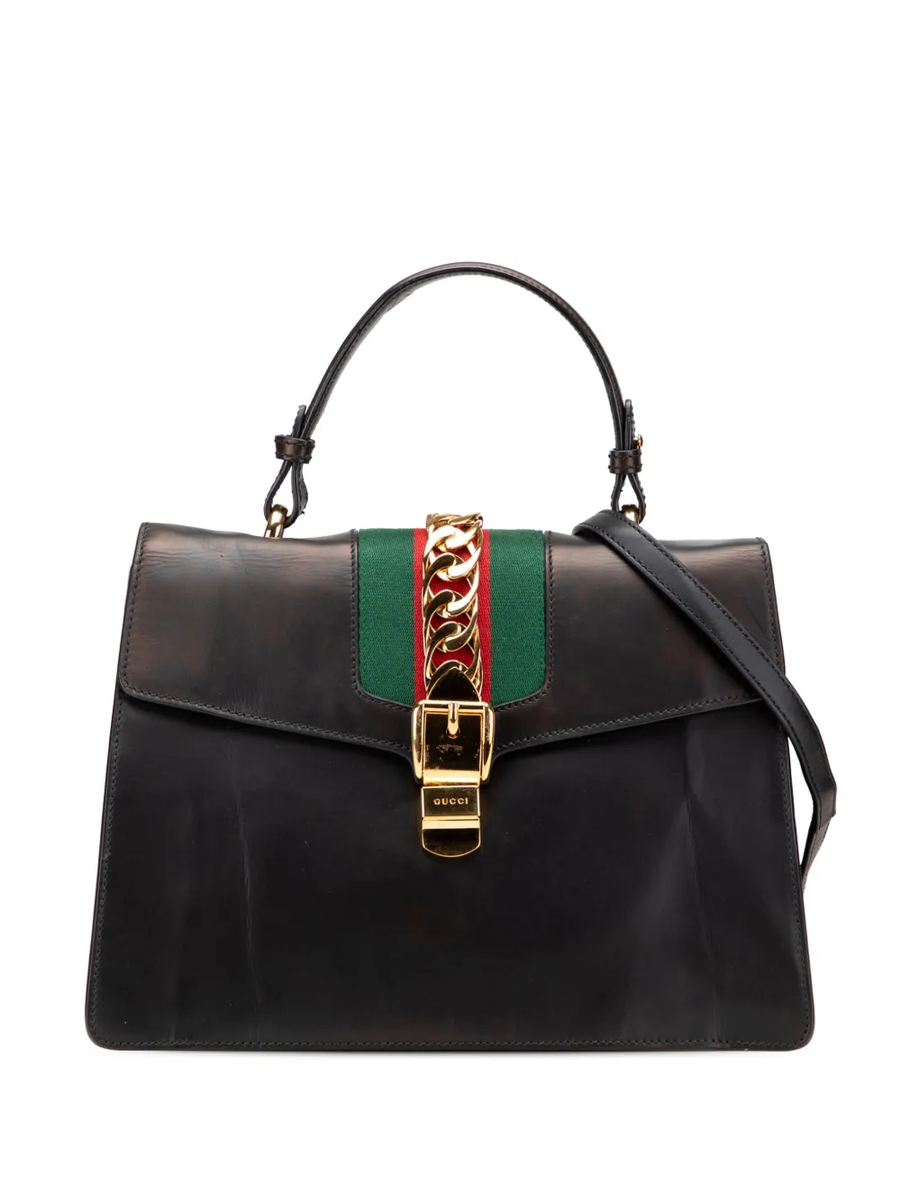 Gucci Pre-Owned 2000-2015 ミディアム レザー シルヴィ トップハンドル サッチェルバッグ - ブラック Gucci Pre-Owned 2000-2015 ミディアム レザー シルヴィ トップハンドル サッチェルバッグ - ブラック