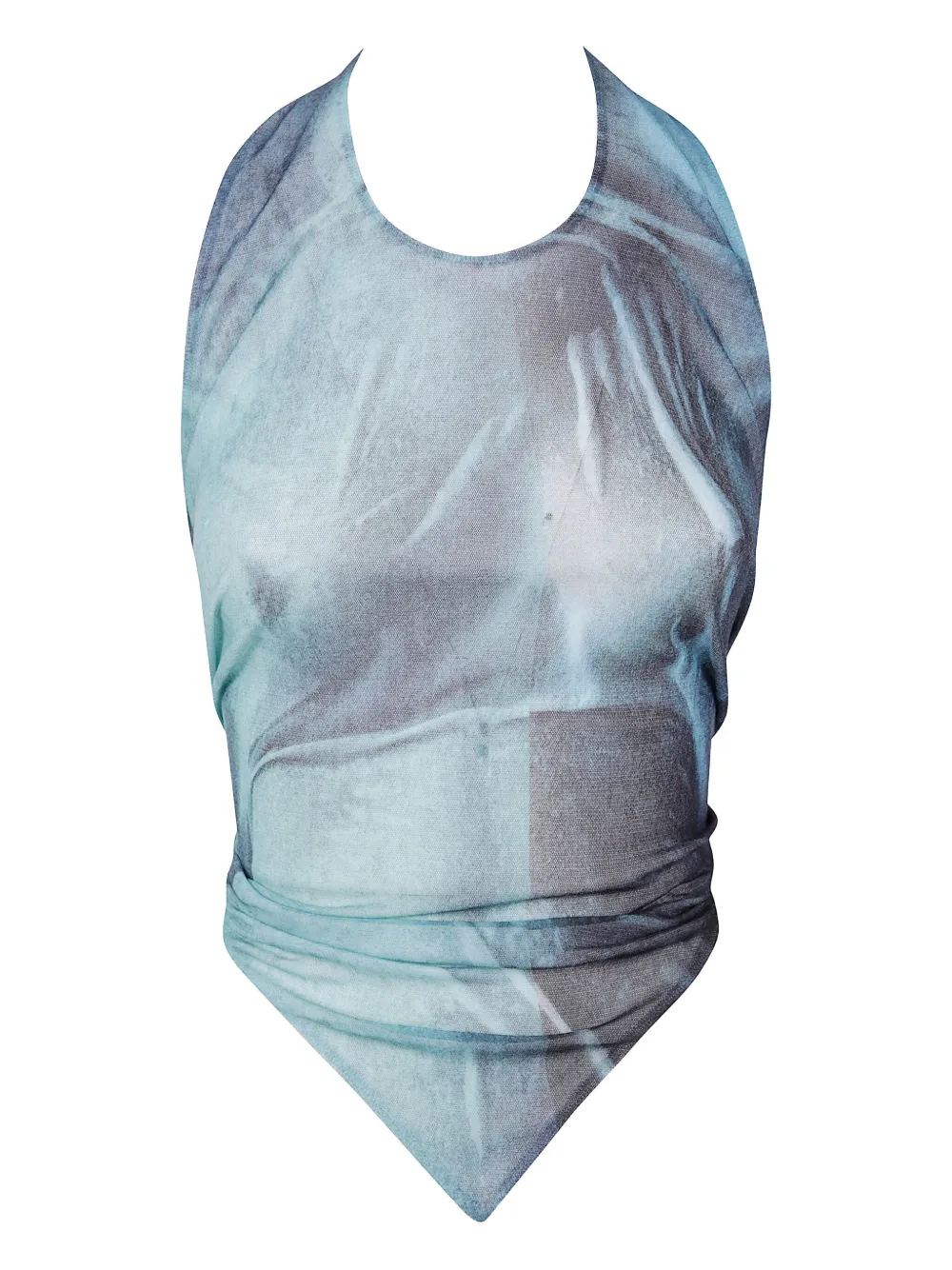 Jean Paul Gaultier Tie-back Abstract Print Top In Blue