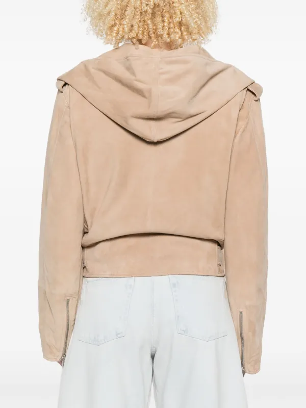 Alaïa Hooded Belted Suede Jacket | Neutrals | FARFETCH