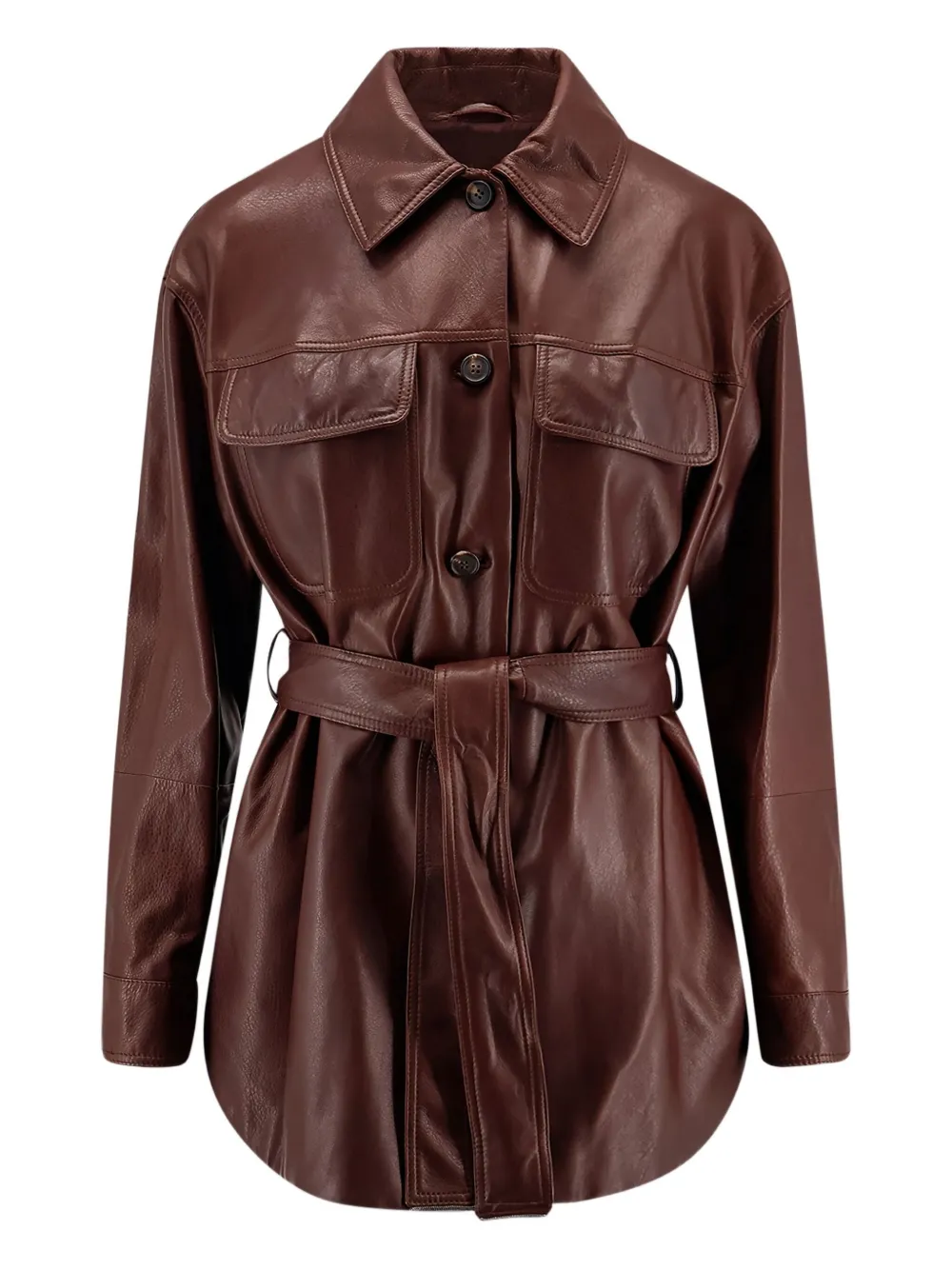 Brunello Cucinelli belted leather jacket Rood