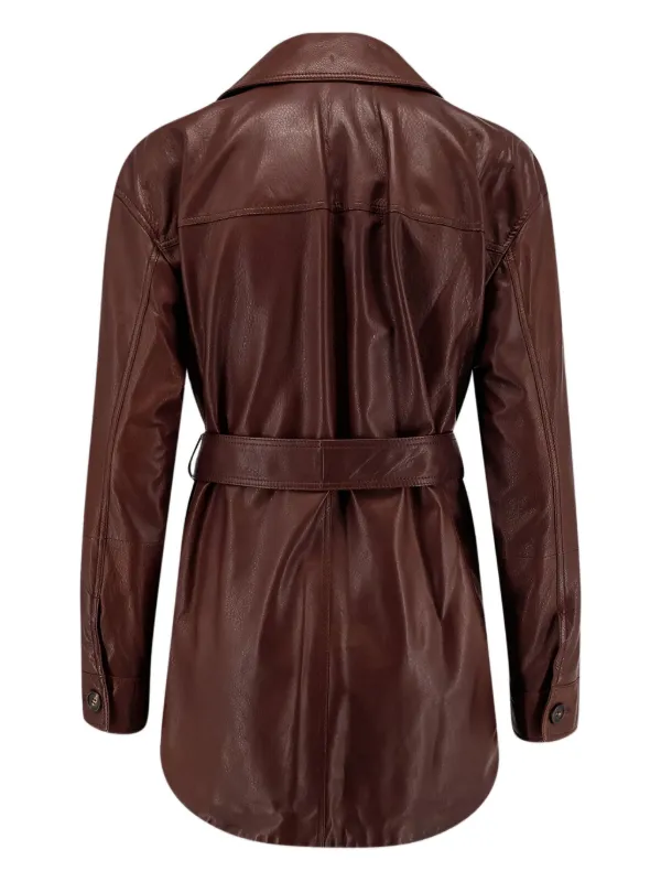 【関税&送料込】Brunello Cucinelli Leather Jacket With Belt Brunello Cucinelli Belted Leather Jacket | Red | FARFETCH