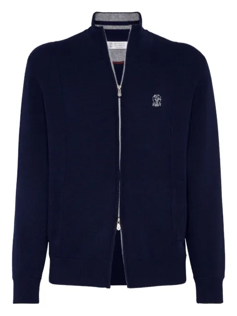 Brunello Cucinelli zip-front embroidered-logo cardigan