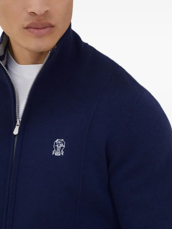 Brunello Cucinelli zip-front embroidered-logo Cardigan