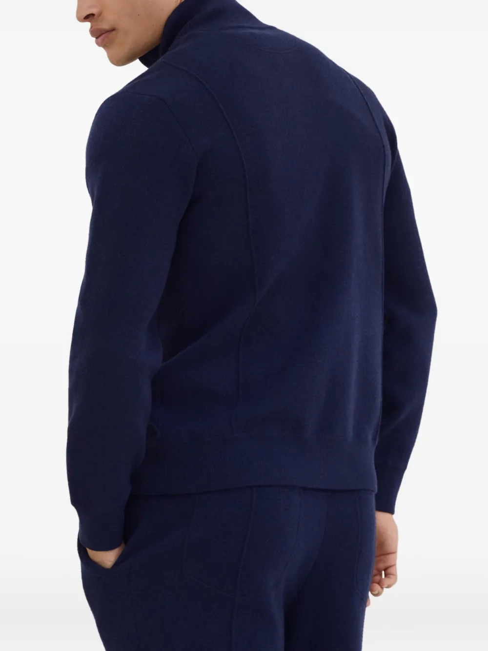 Brunello Cucinelli zip-front embroidered-logo cardigan Blauw