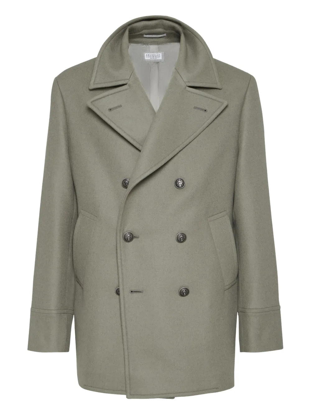 Brunello Cucinelli Wollen jas met dubbele rij knopen Groen