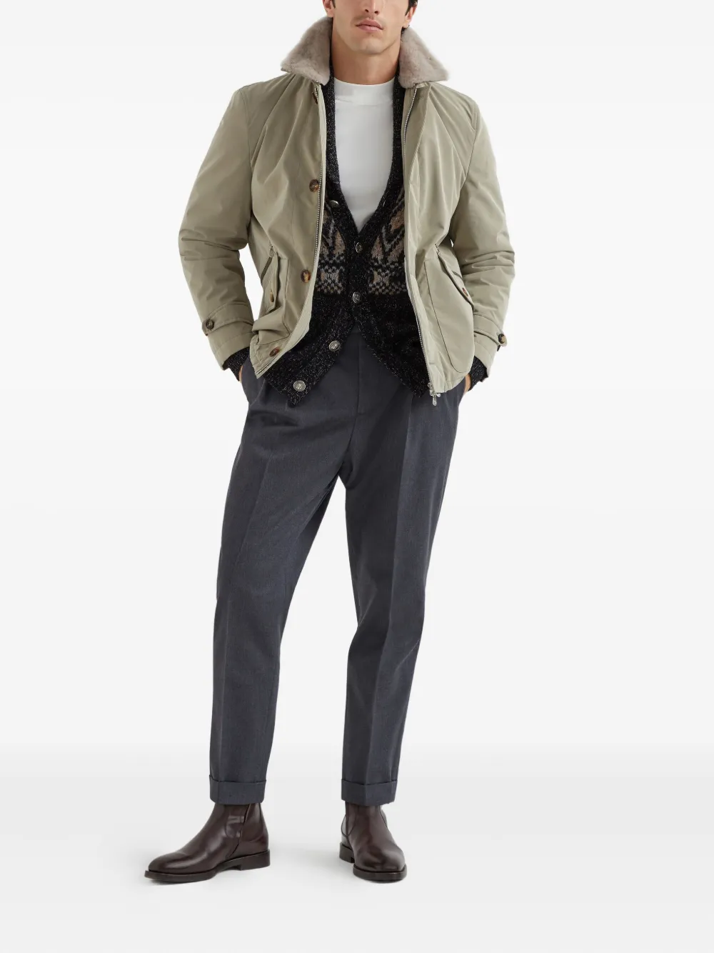 Brunello Cucinelli Jack met knoopsluiting Groen
