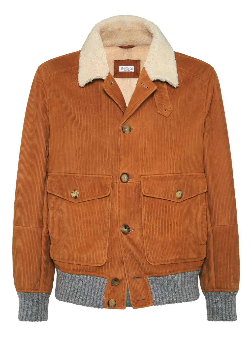 Brunello Cucinelli Ribfluwelen jack met patch Bruin