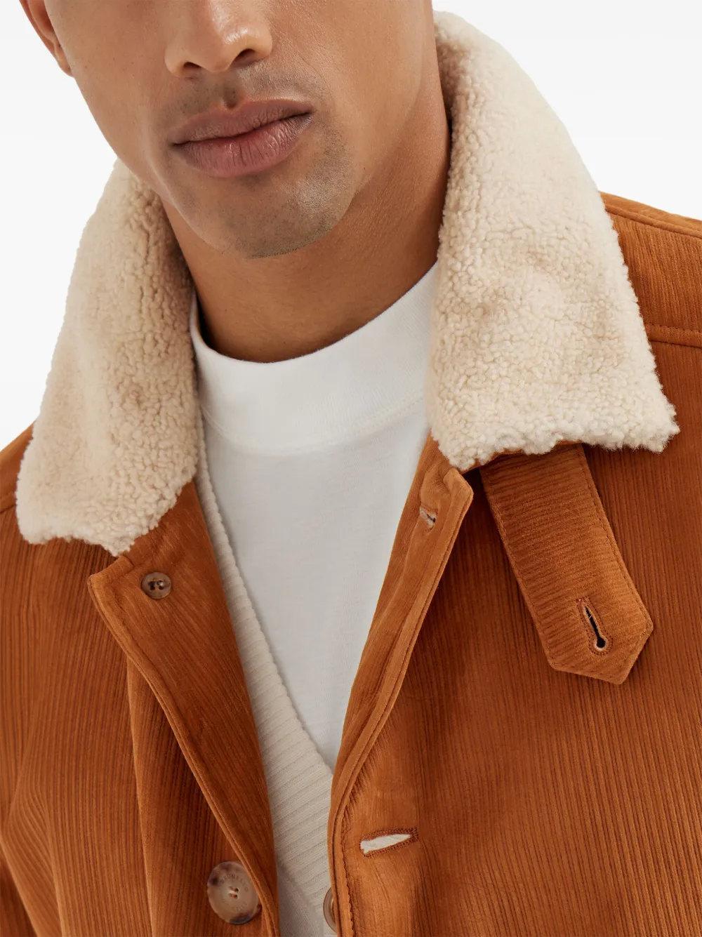 Brunello Cucinelli Ribfluwelen jack met patch Bruin