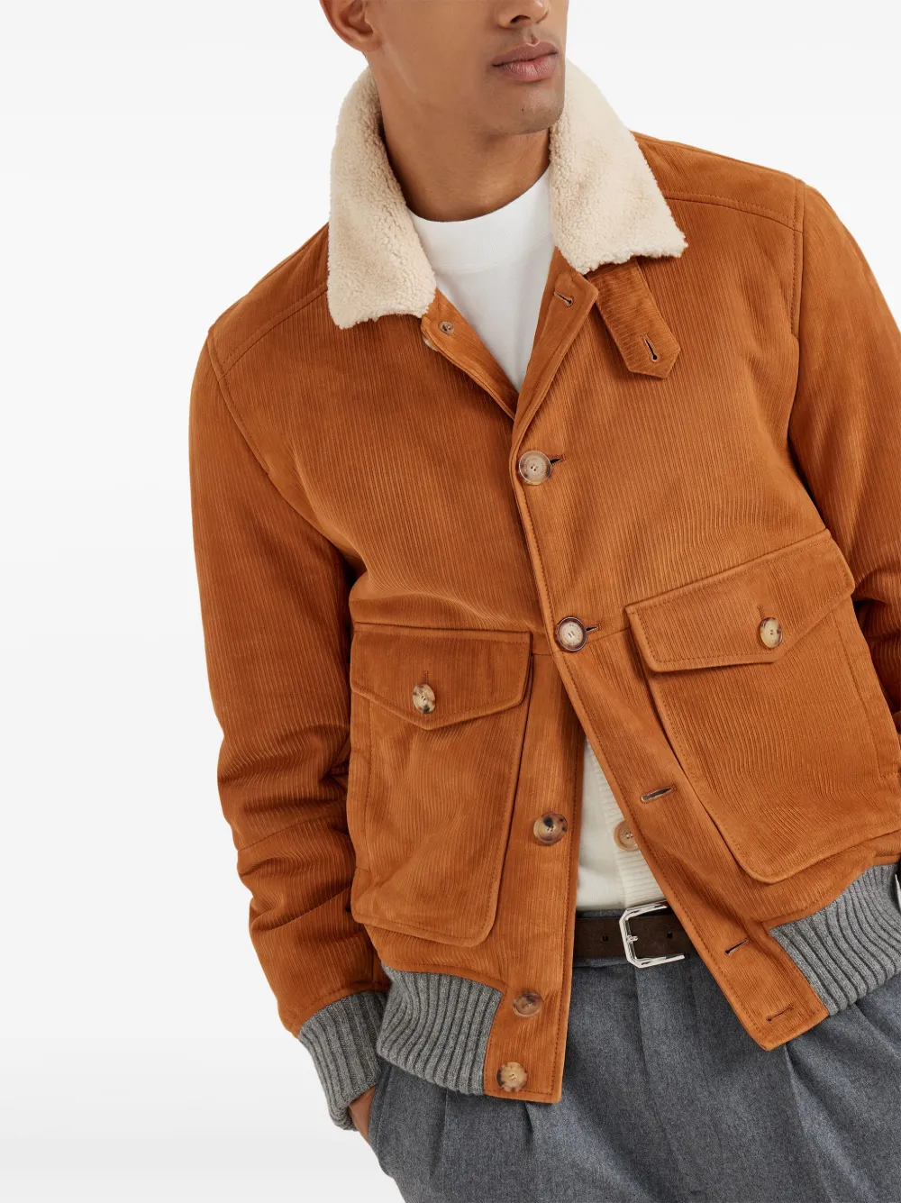 Brunello Cucinelli Ribfluwelen jack met patch Bruin