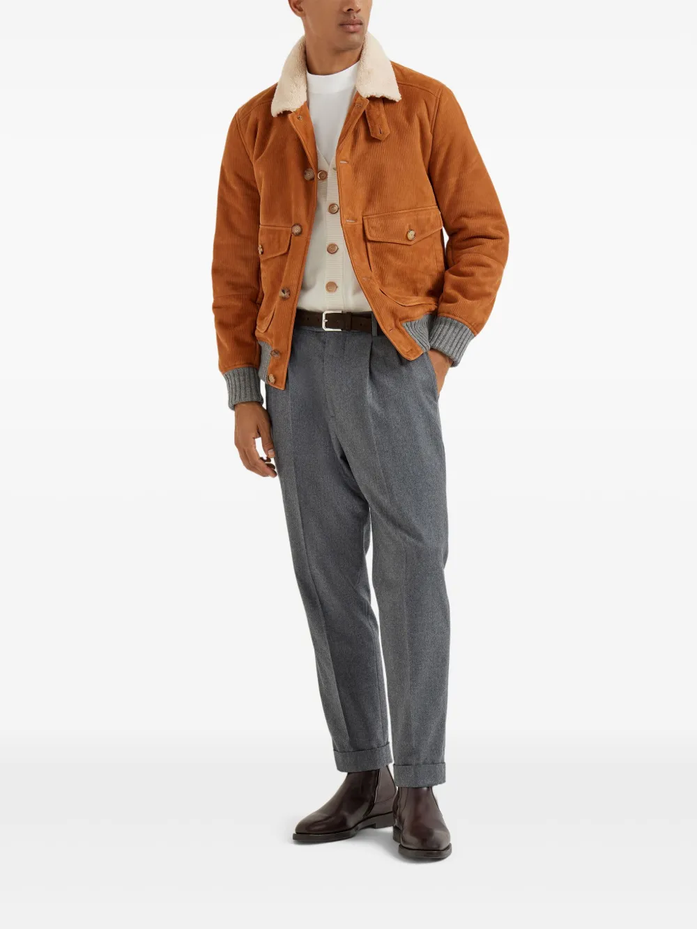 Brunello Cucinelli Ribfluwelen jack met patch Bruin
