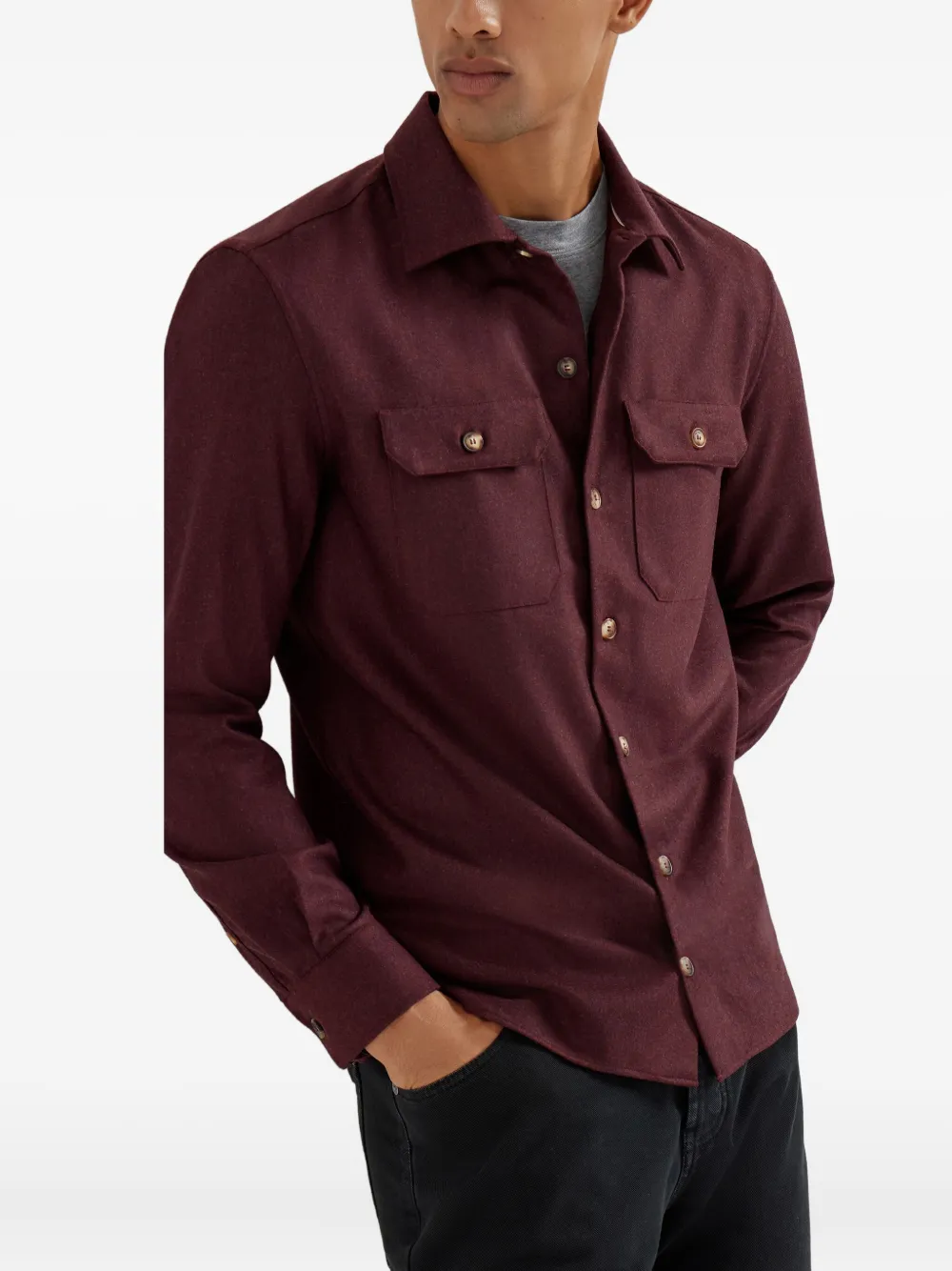Brunello Cucinelli Flanellen overhemd Rood