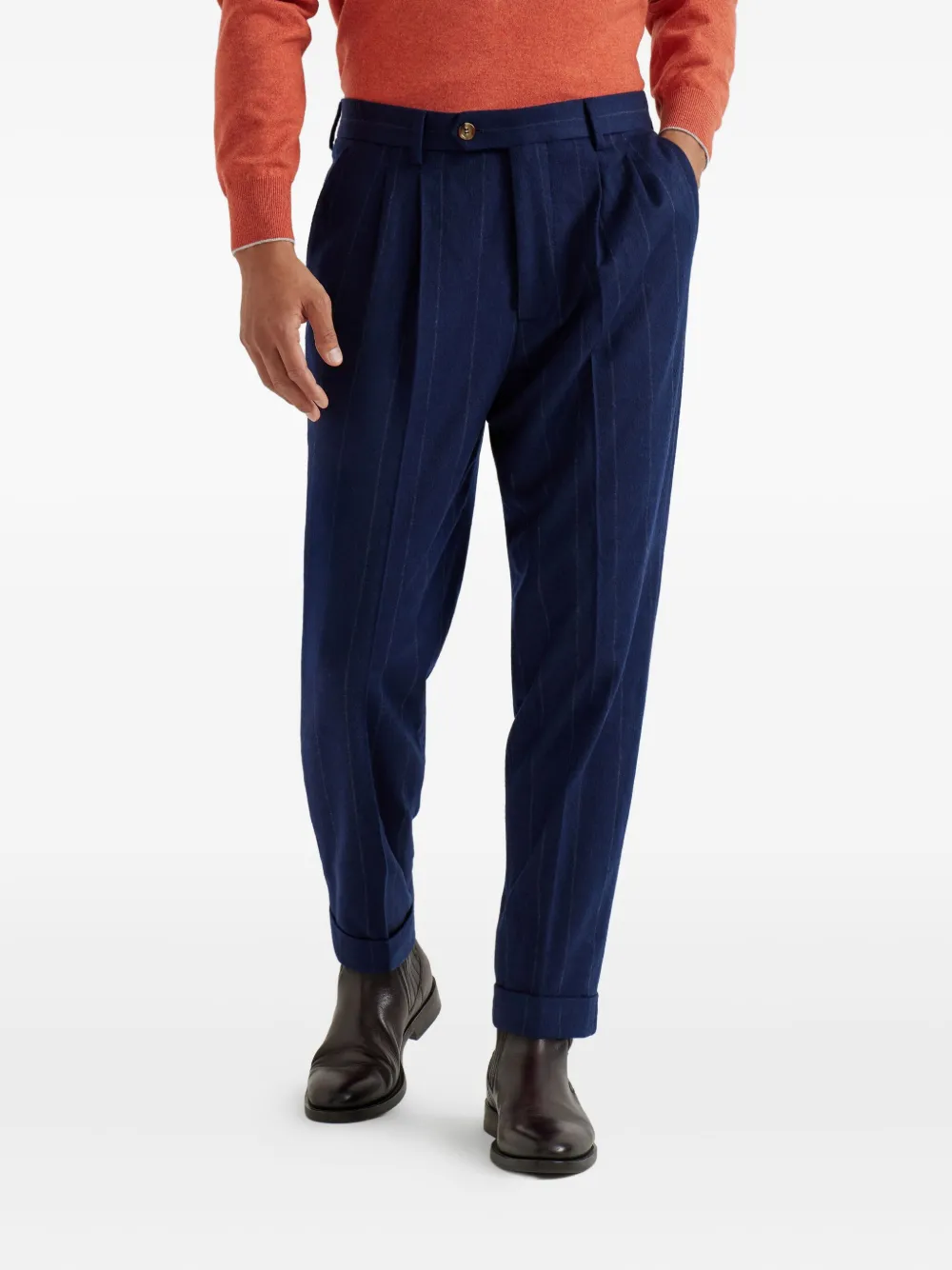 Brunello Cucinelli Plooibroek van wol-kasjmierblend Blauw