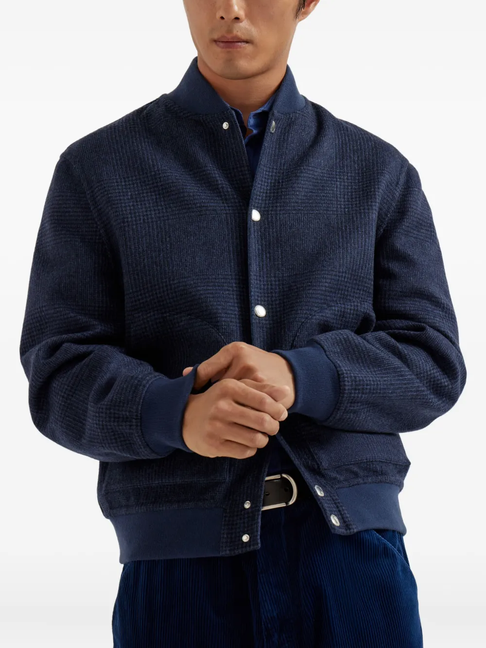 Brunello Cucinelli Check-pattern Bomber Jacket In Gold