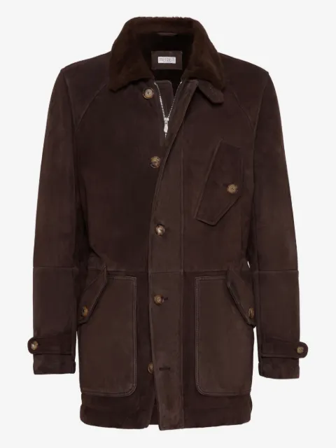 Brunello Cucinelli معطف شيرلنغ بصف أزرار