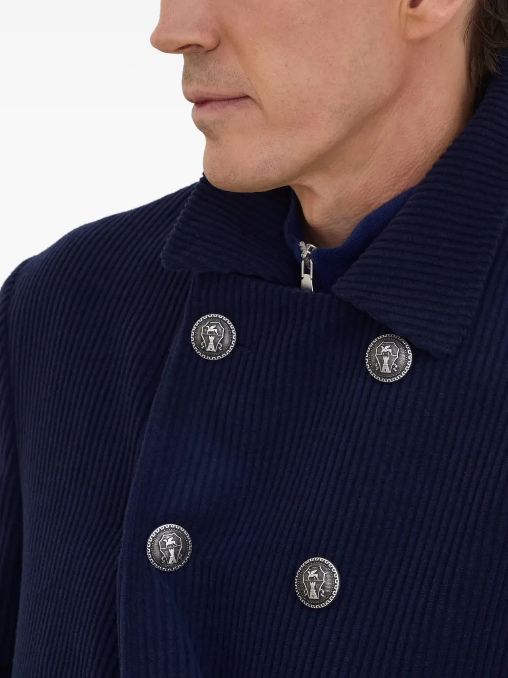 Brunello Cucinelli Ribfluwelen jack met dubbele rij knopen Blauw