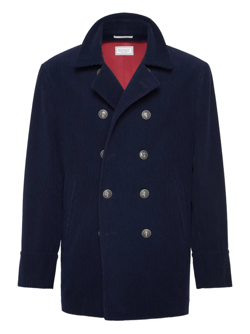 Brunello Cucinelli Ribfluwelen jack met dubbele rij knopen Blauw