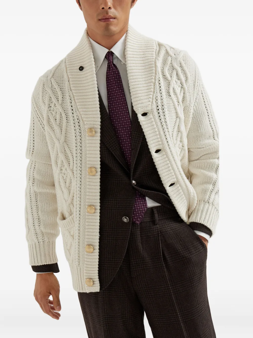 Brunello Cucinelli Kabelgebreid vest Wit