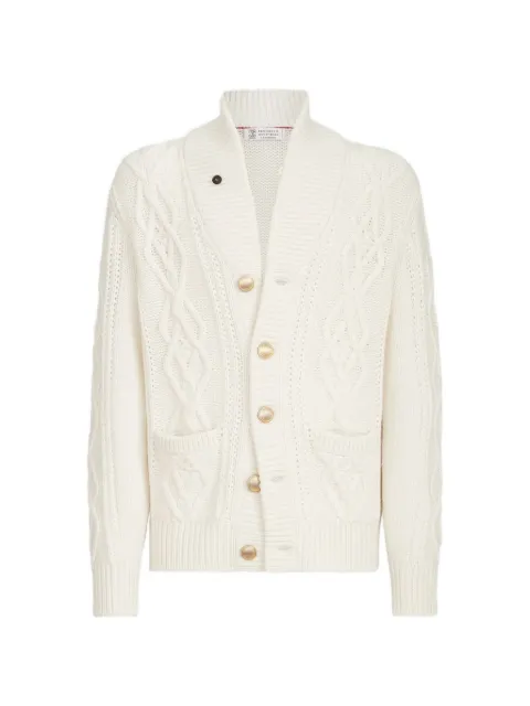 Brunello Cucinelli Cashmere feather yarn cable-knit cardigan with metal buttons
