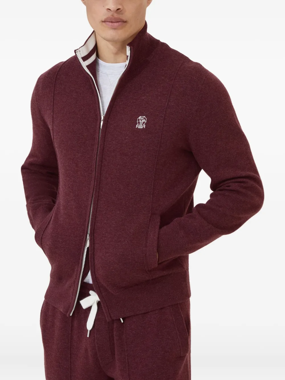 Brunello Cucinelli Vest met hoge hals en rits Rood