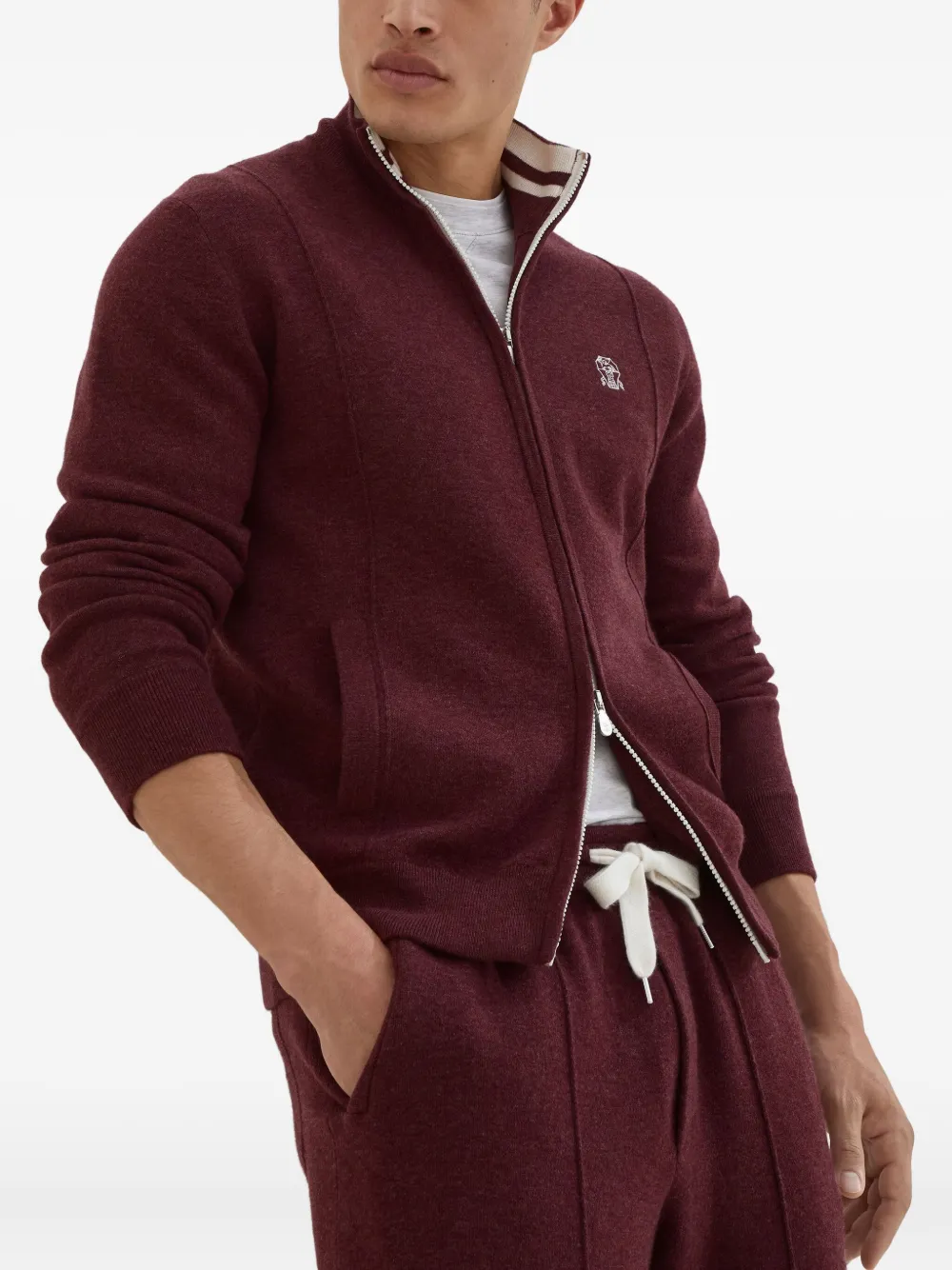 Brunello Cucinelli Vest met hoge hals en rits Rood